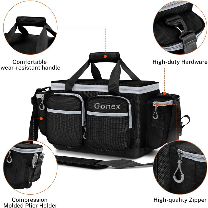 Рибальська сумка Gonex, водовідштовхувальна сумка для зберігання з поліестеру з мяким плечовим ременем і неслизьким дном, підходить для коробки зі снастями 3600 3700, чорна