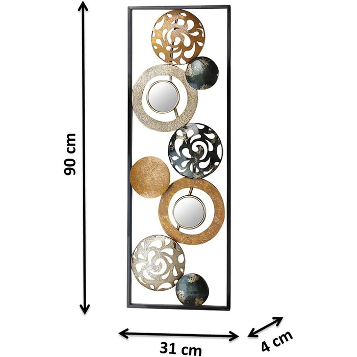 Металевий фотошпалери Kobolo настінне оздоблення металевий малюнок - з кільцями, колами та дзеркалами - 90x31 см