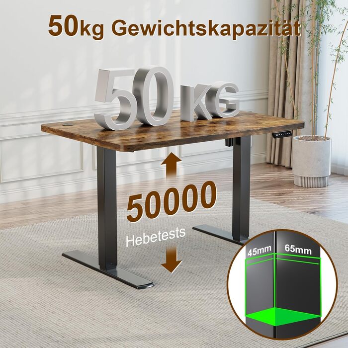 Електричний стіл з регульованою висотою та USB-портом для зарядки, стіл з регульованою висотою, ергономічний стіл для роботи сидячи та стоячи 120 x 60 см, коричневий