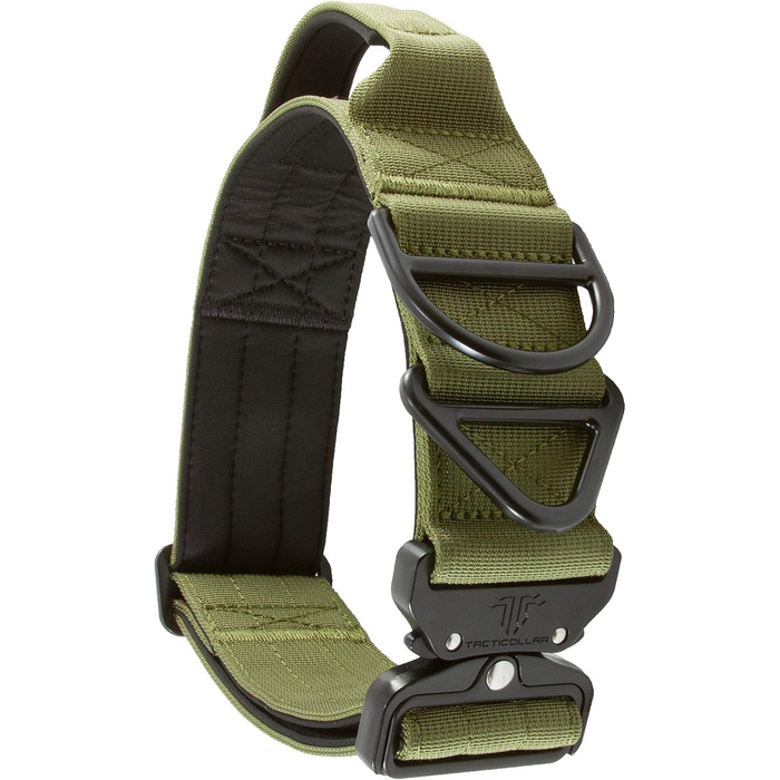Тактичний нашийник Tacticollar для собак середніх та великих порід, 5,1 см, з ручкою для контролю, нейлон Mil Spec, металевий замок швидкого роз'єму, внутрішня підкладка з неопрену (Розмір M, Оливковий)