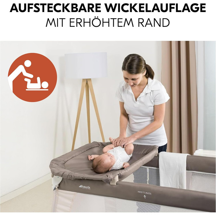 Дорожнє ліжечко Hauck Babycenter Zoo - вкл. вкладиш для новонароджених, пеленальний килимок, ігрова арка з музичним мобілем, лоток для зберігання, колеса, матрац, сумка для перенесення (регульована по висоті та складається) - 120x60 см