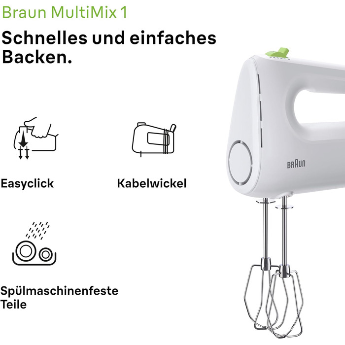 Ручний міксер Braun Household MultiMix 1 HM 1100 WH - ручний міксер з 4-ма швидкостями плюс турбо, технологія FastMix, EasyClick,