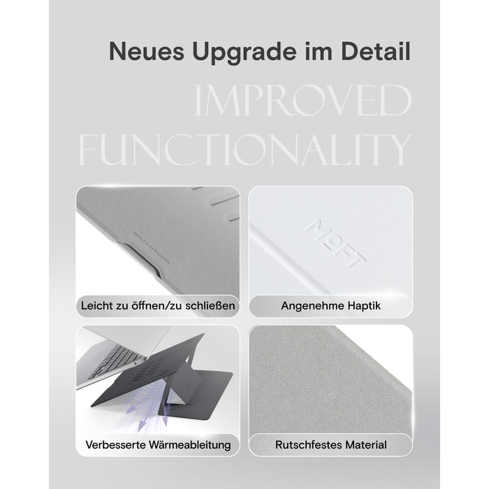 Підставка для ноутбука, складана, без клейкої основи, з 2 регульованими кутами нахилу, обтягнута екошкірою MOVAS. Портативна підставка для ноутбуків та планшетів 13 та 15. Чорний колір - великий розмір.