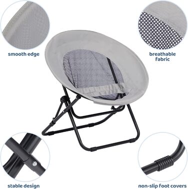 Розкладне крісло HollyHOME, кругле розкладне крісло, крісло-підголовник для вітальні, кругле крісло для відпочинку, крісло-місяць, крісло для відпочинку, затишне крісло для читання, спальня, плюшеве, сіре