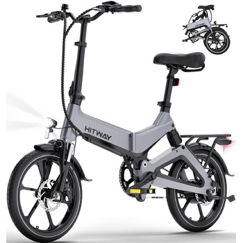 Складаний електровелосипед 16 дюймів, Електричний велосипед з акумулятором 36 В/7,8 Аг, Двигун 250 Вт 25 км/год, Запас ходу 35-70 км, Міський складаний електровелосипед Pedelec для дорослих та молоді, сірий