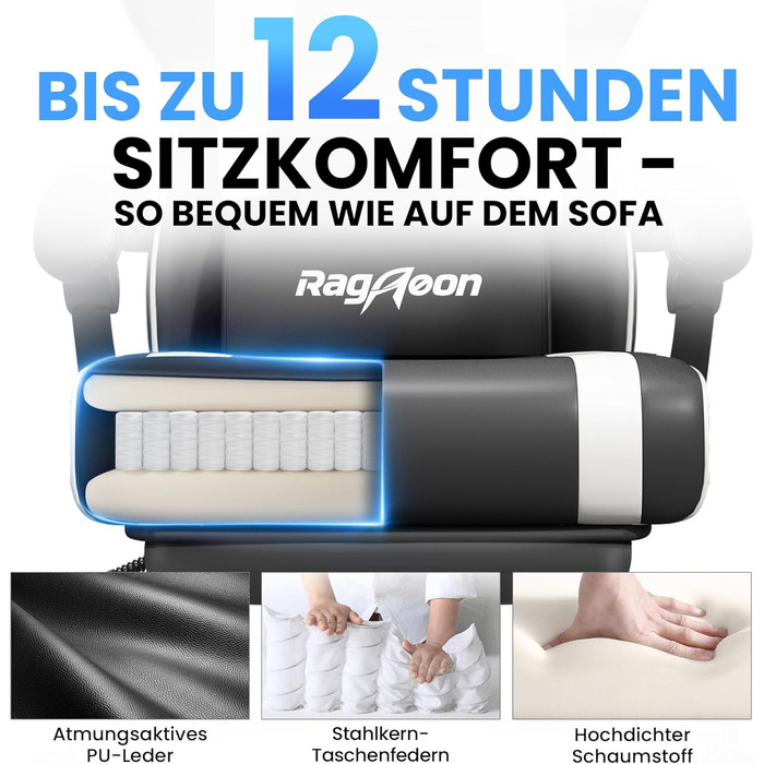Ігрове крісло - Ергономічне ігрове крісло з підставкою для ніг, підголівником та поперековою опорою, регульоване по висоті, м&39яке, вантажопідйомність 150 кг, чорне, збільшеного розміру