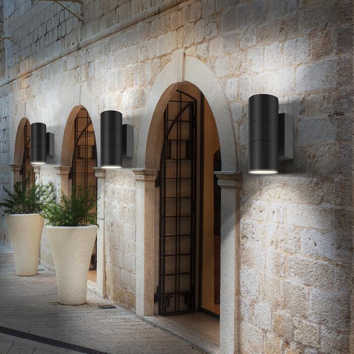 Вуличний настінний світильник Kerry, водонепроникний IP65, чорні алюмінієві настінні світильники з підйомом/опусканням, настінний світильник GU10 для саду, патіо, входу, лампочка не входить до комплекту - дві штуки, чорний