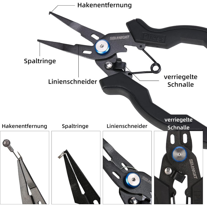 Рибальські плоскогубці Seaknight, пристрій для зняття гачка з алюмінієвого сплаву, різак волосіні зі спіральним кабелем і тримачем для ременя, аксесуари для риболовлі