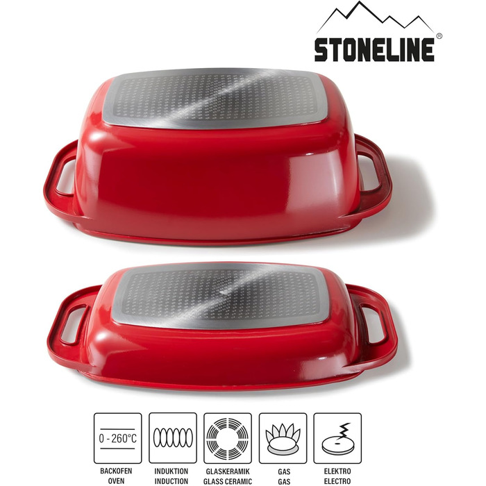 Лита алюмінієва жаровня з кришкою 43x26 см, 7,8 л Індукційна духовка безпечна для всіх типів плит, кришку можна використовувати як