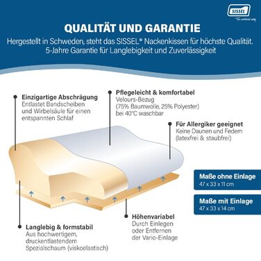 Ортопедична подушка для шиї Sissel Soft Plus Спеціальна в&39язкопружна піна для ідеального комфорту сну Регульована висота М&39який велюровий чохол Ідеально підходить для болю в шиї 5-річна гарантія