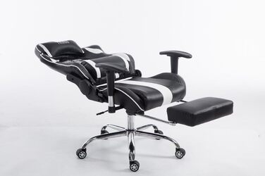 Ігрове офісне крісло CLP XL Limit з чохлом зі штучної шкіри Ігрове крісло з металевим каркасом Крісло з регульованою висотою, колір чорний/білий, підставка для ніг з підставкою для ніг (чорний/білий з підставкою для ніг)