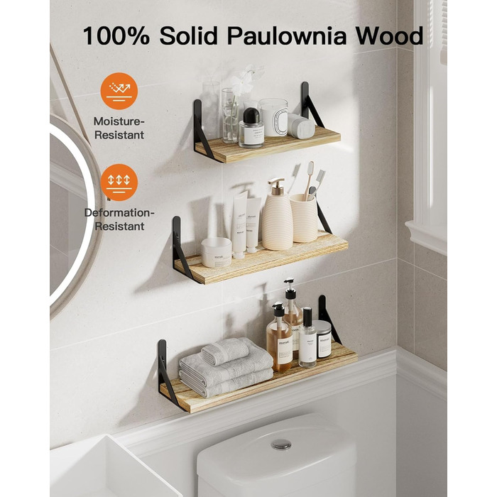 Комплект настінних полиць Pipishell із 6 предметів, дерево та метал, полиці для зберігання, максимальне навантаження 18 кг, для вітальні, спальні, офісу, ванної кімнати або кухні, коричневий