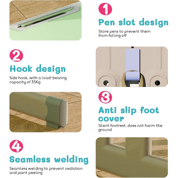 Дитячий комплект столу та стільця, регульований по висоті, для школи та університету, комплект столу та стільця з шухлядою для зберігання речей, ергономічний комплект стільців для роботи з гачком для рюкзака, підходить для дітей від