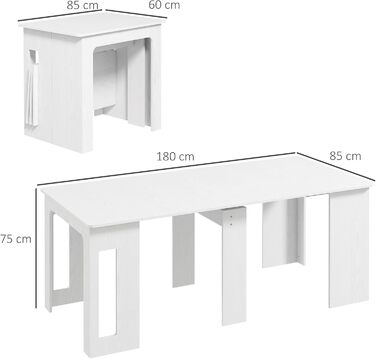 Розкладний обідній стіл HOMCOM, кухонний, прямокутний, розсувний до 6 осіб, для невеликих приміщень, їдальня, білий