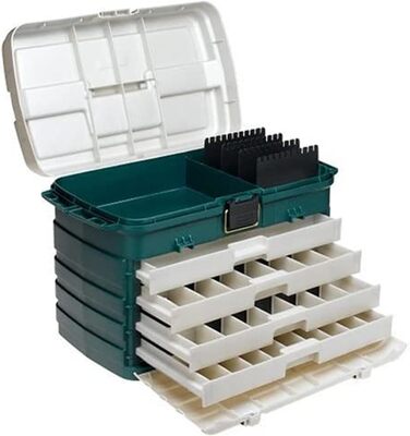 Коробка для рибальських снастей Plano з 4 шухлядами, зелена, металева/срібляста, один розмір