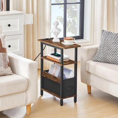 Журнальний столик із зарядною станцією, тумбочка біля ліжка зі знімною шухлядою, невеликий журнальний столик для обмеженого простору, спальня, вітальня, офіс, рустикальний коричневий та чорний AETHR125UE01