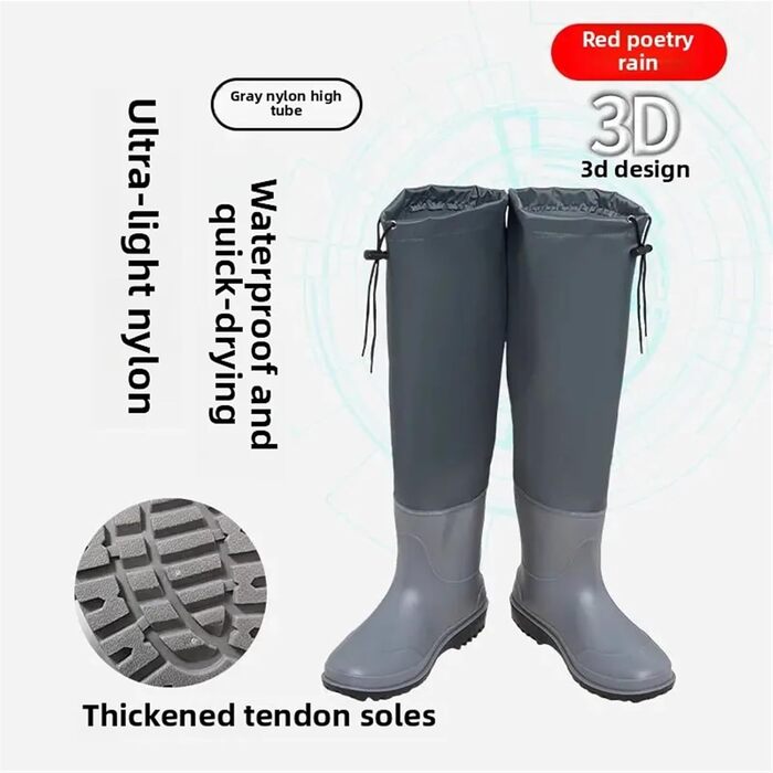 Високі гумові чоботи, потовщені гумові чоботи з високою трубою, водонепроникні, нековзні, для верхової їзди, дощовики, зносостійкі, одяг для риболовлі, спортивні, водонепроникні сірі, EU 38