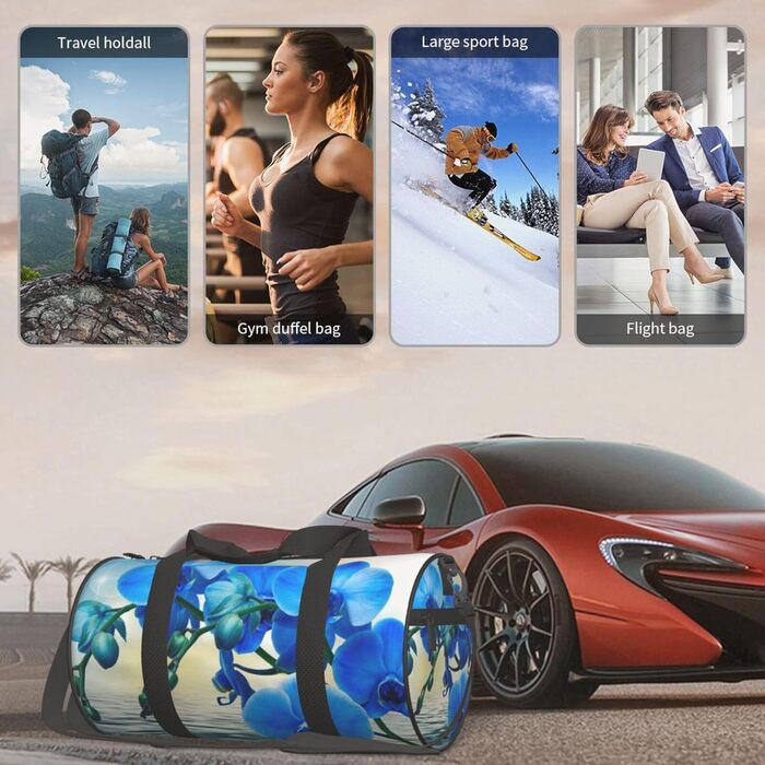 Спортивна сумка для подорожей з елегантним орхідейним принтом, чорна, універсальний розмір