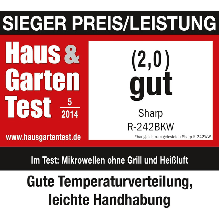 Мікрохвильова піч Sharp R242BKW Solo / 20 л / 800 Вт / 5 рівнів потужності / 8 автоматичних програм / Розморожування за вагою та часом / Блокування від дітей / Режим енергозбереження / Скляний поворотний стіл (25,5 см) / Чорний