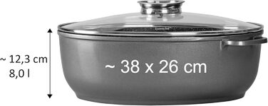 Жаровня Stoneline Gourmet, овальна, 38,8 x 26,3 см, 8 л, з кришкою з ароматизованого скла для дозованого додавання рідини, з литог
