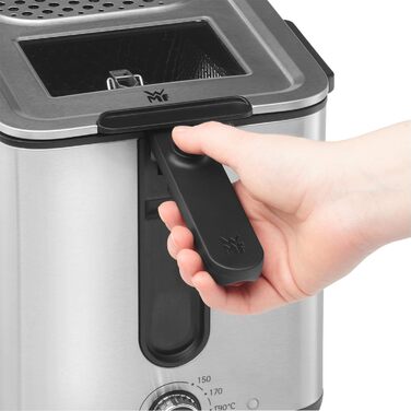 Міні-фритюрниця з жиром/олією, міні-фритюрниця з картоплерізкою, 1000 Вт, знімний контейнер для олії, для хрусткої картоплі фрі, матова нержавіюча сталь матова