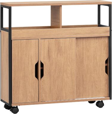 Шафка для ванної кімнати EUGAD, вузька нішева шафка, шафка для ванної кімнати з 2 відкритими відділеннями, регульована полиця, розсувні дверцята, нішева полиця з колесами, 70x70x20 см, чорний світлий дуб E1-MDF метал 70x20x70 см