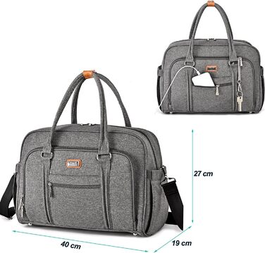 Пеленальна сумка, пеленальна сумка для мами і тата, з пеленальним килимком та ізольованими кишенями темно-сіра
