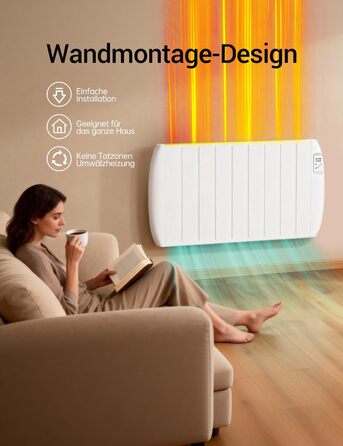 Електричний конвекторний обігрівач, електричний радіатор потужністю 2000 Вт, конвекторний обігрівач з РК-дисплеєм та цілодобовим таймером, радіатор з підставкою та настінним кріпленням, білий