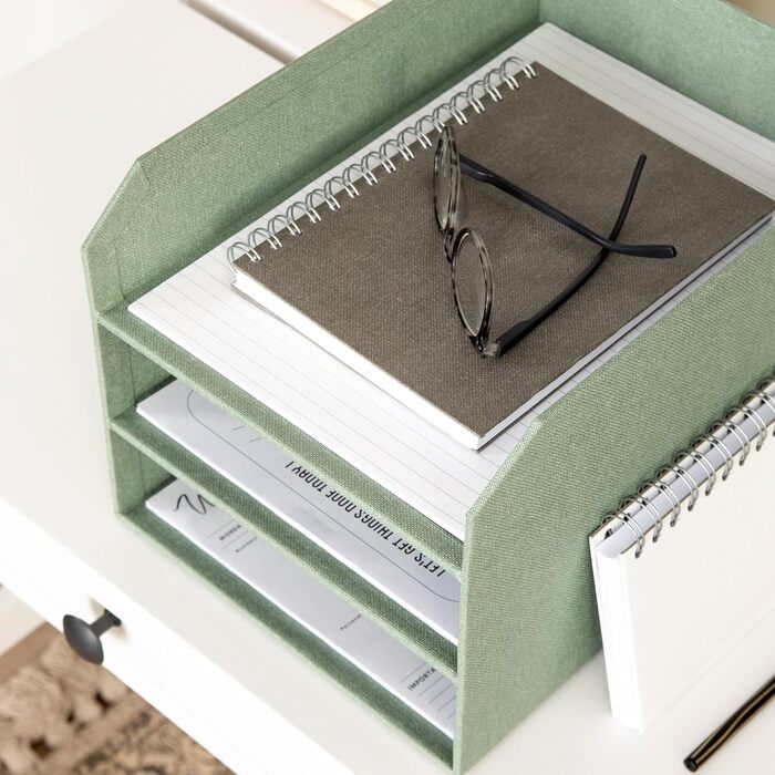 Трирівневий лоток для листів BIGSO Trey Практична поверхня для зберігання листів та документів формату DIN A4 Система організації з ДВП з папером під лляну тканину М&39ятно-зелений, м&39яко-бірюзовий C16