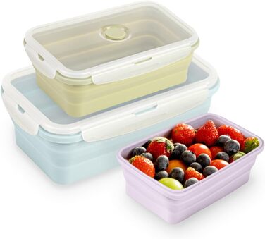 Складаний ланчбокс герметичний, набір з 3-х контейнерів для їжі з силікону 800 мл, 1200 мл, 2000 мл. Ідеально підходить для кемпінгу, пікніків, офісу та кухні.