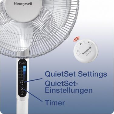 Вентилятор на п'єдесталі Honeywell Advanced QuietSet (5 налаштувань швидкості, функція таймера, коливання 70, регулювання висоти,