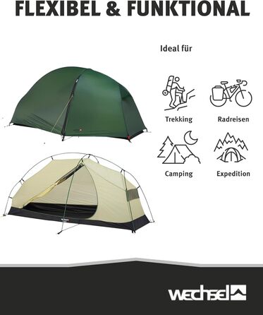 Трекінговий намет Wechsel Exogen 1/2 I Легкий намет для 1 особи / 2 осіб I Ультралегкий намет I Компактний, швидко встановлюється та портативний I Намет для кемпінгу, походів та перевезення велосипедів 1 ОСІБ.