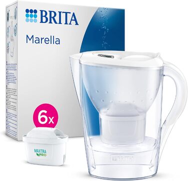 Глечик для води BRITA Marella білий (2,4 л) з картриджем MAXTRA PRO all-in-1 (упаковка на півроку) фільтр для води зменшує вміст вапняку, хлору, свинцю, міді та речовин, що погіршують смак у водопровідній воді.