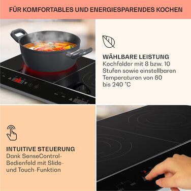 Електрична індукційна варильна поверхня Klarstein, Індукційна плита з 2 мобільними пластинами, Індукційна плита 3500 Вт для кемпінгу та дому, 2 індукційні плити портативні, Сучасна подвійна індукційна плита Чорний