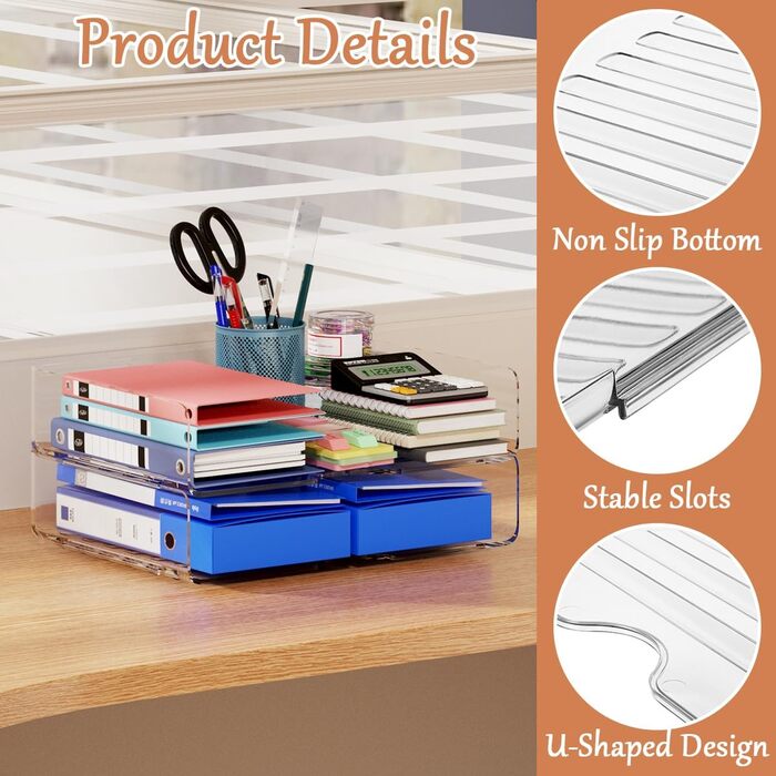 Рівневий штабельований прозорий лоток для документів формату А4, лоток для паперу/документів XingyLi з акрилу PET, органайзер для столу, лоток для листів, відділення для зберігання книг, журналів та папок, 2-