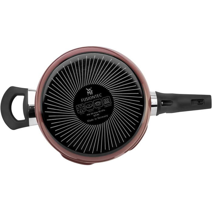 Індукційна скороварка, об'єм 6,5 л, високотехнологічна кераміка, 2 рівні приготування, поворотна ручка все в одному, темно-червони