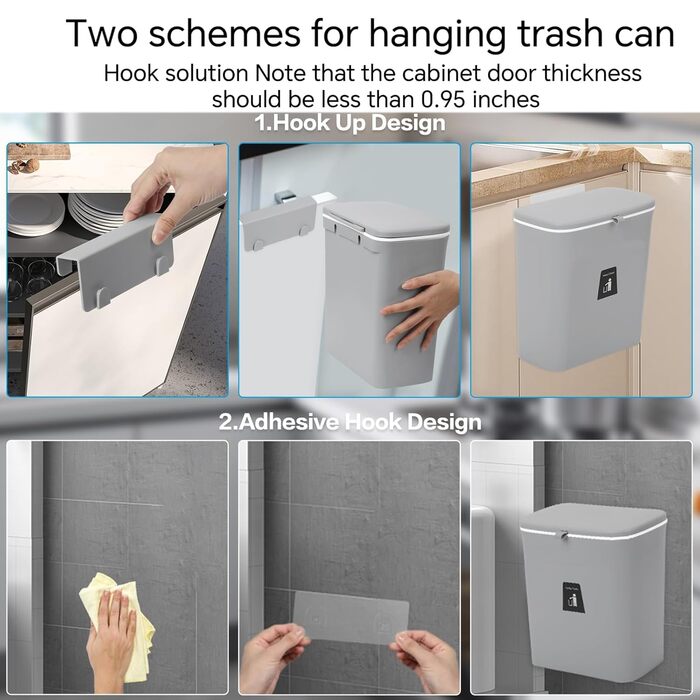 Відро для компосту для кухні, 9-літрове відро для сміття, на стільницю або під раковину, підвісне невелике відро для сміття з криш