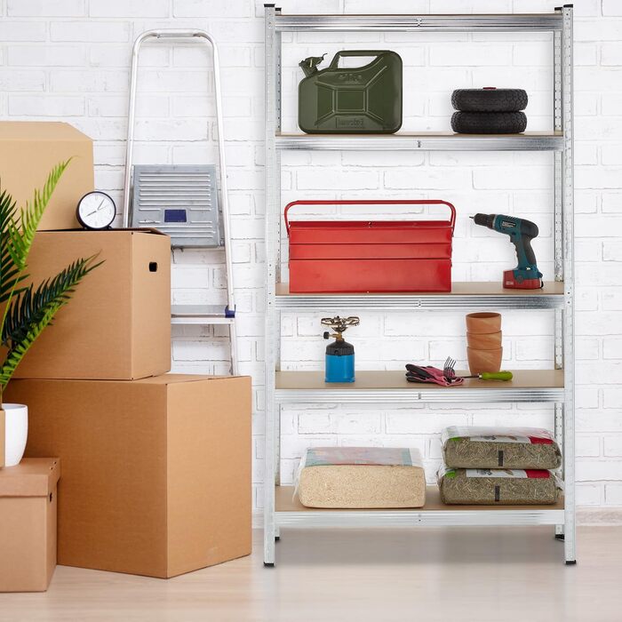 Полиця для зберігання Relaxdays для важких умов експлуатації, 5 ярусів, висота та ширина 180x100x30 см, вантажопідйомність 500 кг, сталь, для підвалу та гаража, сріблястий колір