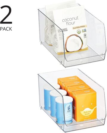 Штабельований контейнер для зберігання продуктів mDesign Кухонний органайзер з відкритим фронтом для холодильника, шафи або морозильної камери Пластиковий контейнер для холодильника Упаковка з 2 шт. Прозорий, 30,7 x 19,6 x 15,9 см