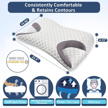 Подушка з піни з ефектом пам&39яті CPAP для сну на боці, подушка для людей з апное сну, подушка для носа CPAP для всіх користувачів масок CPAP, ортопедична подушка для підтримки шиї для полегшення болю, розмір king-size