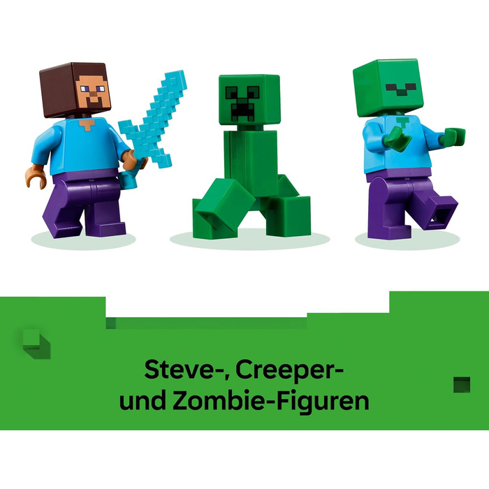 Будинок у джунглях TNT - Іграшка для дітей - Інтерактивний ігровий набір з мініфігурками човна, Стіва, Кріпера та зомбі - Ігровий подарунок для дівчаток та хлопчиків віком від 8 років - 21275