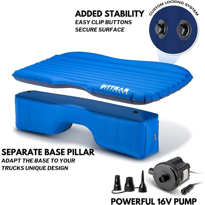 Надувний тканинний матрац Pittman Outdoors AirBedz PPI-BLU-TRKMAT для заднього сидіння, довжина 1,5 м, підходить для великих вантажівок та позашляховиків, синій
