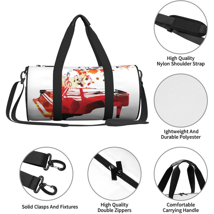 Спортивна сумка-мішок для подорожей, барвистий принт Фортепіано, сумка для ночівлі, чорна, універсальний розмір, дорожня сумка