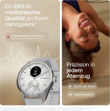 Годинник для здоров&39я Connected Health, чоловічий/жіночий, ЕКГ (електрокардіограма), SpO2, температура, відстеження сну, здоров&39я дихальних шляхів, відстеження активності, калорії, водонепроникний, 30-денний час роботи від батареї, Android/iOS, білий,