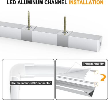Світлодіодний профіль Angdarun 6 x 1 м, світлодіодний алюмінієвий профіль V-подібної форми, світлодіодні алюмінієві стрічки, для світлодіодного каналу/світлодіодної доріжки, з молочно-білою кришкою світлодіодної стрічки, кутовим роз'ємом, монтажним матері