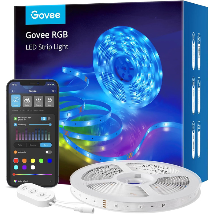 Світлодіодна стрічка Govee WiFi 5 м, розумна світлодіодна стрічка RGB для різдвяних прикрас, керування програмами, зміна кольору, синхронізація музики, працює з Alexa та Google Assistant