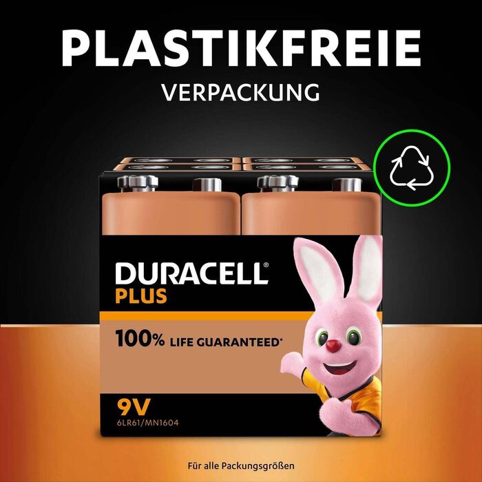 Блок-батарея Duracell Plus 9V, 4 шт. и, 9 вольт батарея ідеально підходить для детекторів диму, розмір пожежної сигналізації 9v pl