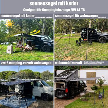 Сонячний тент з кедерною рейкою, автомобільний тент, кемпінг VW T5, сонячний тент з кедерною рейкою, автомобільний тент, з кедерною рейкою (4-6 мм), T4, T6, водонепроникний, тенти, захист від ультрафіолету, в комплекті стійки для намету, присоска, 252 x 2
