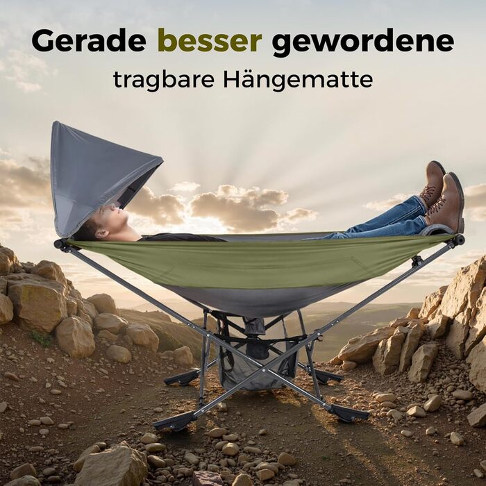 Гамак для кемпінгу HIGH POINT SPORTS, гамак для вулиці зі знімним сонцезахисним тентом, вантажопідйомність 250 фунтів, міцний портативний гамак з дорожньою сумкою для саду, приміщень, балкону, патіо, кемпінгу, зелений