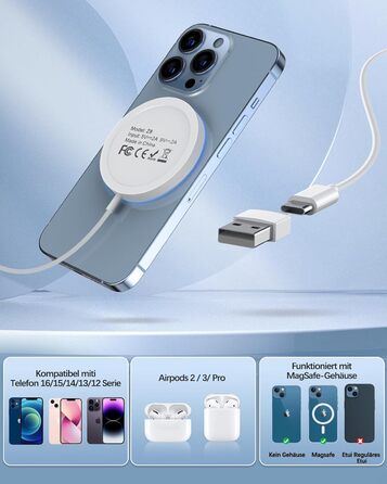 Зарядний пристрій iPhone, індуктивна зарядна станція Wireless Charger для iPhone 16 Pro Max/16 Pro/16 Plus/16/15 Pro Max/15/14/13/